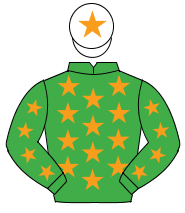 EMERALD GREEN, orange stars, white cap, orange star