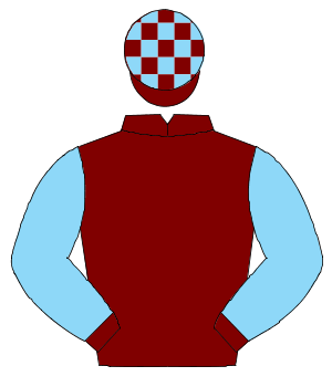 MAROON, pale blue slvs., maroon cuffs, check cap