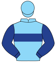 LIGHT BLUE, dark blue hoop, dark blue sleeves, light blue cap