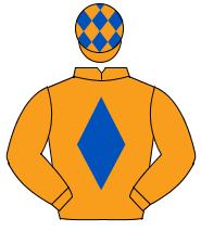 ORANGE, royal blue diamond, royal blue diamonds on cap