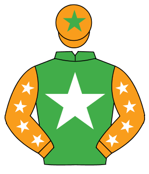 EMERALD GREEN, white star, orange sleeves, white stars, orange cap, emerald green star