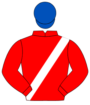 RED, white sash, royal blue cap