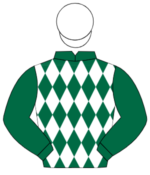 DARK GREEN & WHITE DIAMONDS, dark green sleeves, white cap