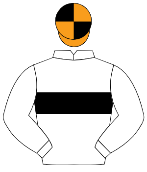 WHITE, black hoop, white sleeves, orange & black quartered cap