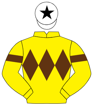 YELLOW, brown triple diamond, brown armlet, white cap, black star