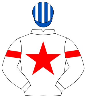WHITE, red star, red armlet, royal blue & white striped cap