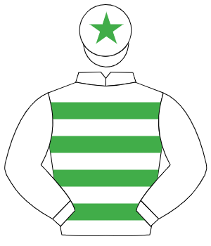 WHITE & EMERALD GREEN HOOPS, white sleeves, emerald green star on cap